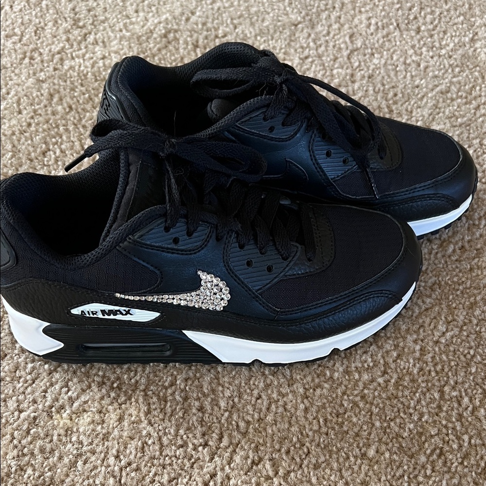 Nike Black Air Max 90 Sneakers with Swarovski Crystal Swoosh